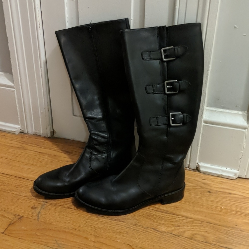 Black genuine leather riding boots
